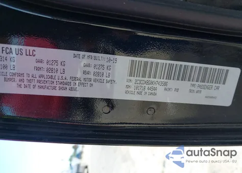 2019 Dodge Charger Sxt Rwd from USA, damaged, VIN 2C3CDXBG0KH743586